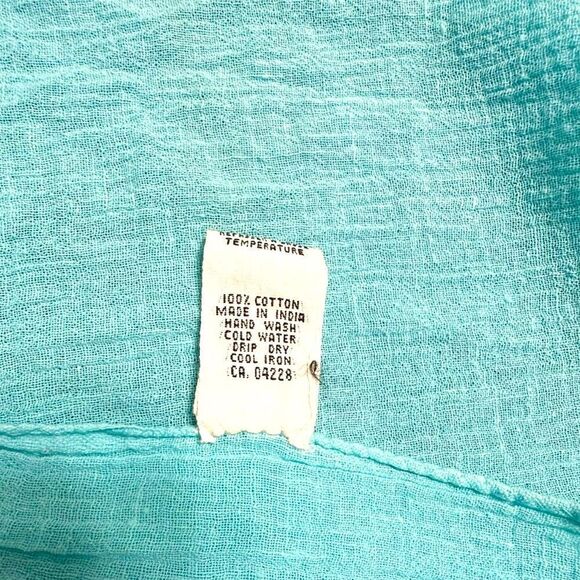 Vintage Boho Crinkly Indian Cotton Turquoise Scarf  unisex - Picture 6 of 9